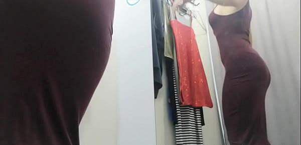  Dressing room. Russian girl with big boobs and nipples. Sexy change clothes